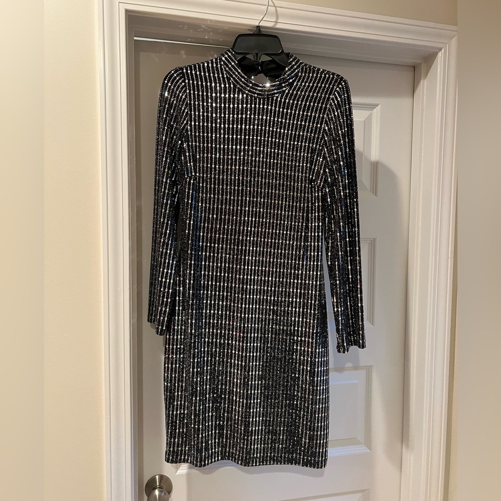 Sequin Hearts Black and Silver Long Sleeve Dress